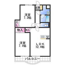 グランピークス津秦 2LDKの間取図画像
