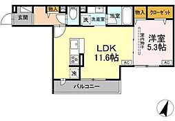 海老名市東柏ケ谷1丁目アパート 1LDKの間取図画像