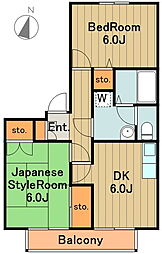 カームハイツ 2階2DKの間取り
