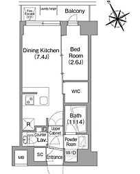 コンフォリア・リヴ平井ＭＵＴＩＯ 2階1DKの間取り