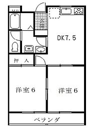ヴェルビ北原台2 2DKの間取図画像