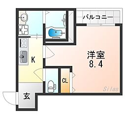 フジパレス喜連西 1Kの間取図画像
