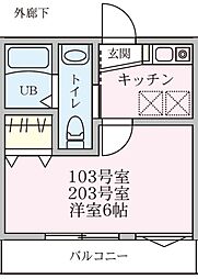 ラコリーヌ踊場 1Kの間取図画像