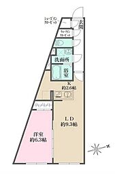 グローリオシェルト杉並方南町 1LDKの間取図画像