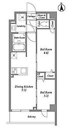 ザ・グラヴィティ新宿 3階2DKの間取り