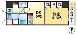 プレジール三ノ宮2 1DKの間取図画像
