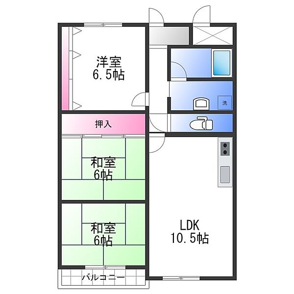 大阪府貝塚市窪田(賃貸マンション3LDK・1階・65.00㎡)の写真 その2