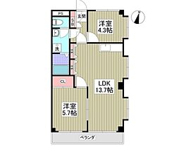 千代田マンション 2LDKの間取図画像
