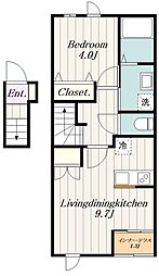 シャディナス 2階1LDKの間取り