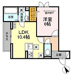 DPaina東長沼 1LDKの間取図画像