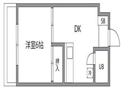 シティハイム 2階1DKの間取り