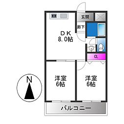 エイチ・ツー・オー高井田2 2DKの間取図画像
