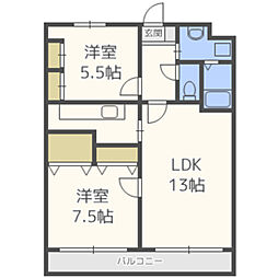 アンジェロハウス西新 2LDKの間取図画像