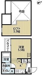 フェリオ北清水 1Kの間取図画像
