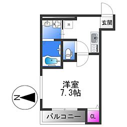 フジパレス長田ノース 3階1Kの間取り