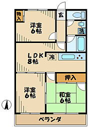 サンデーズII 2階3LDKの間取り