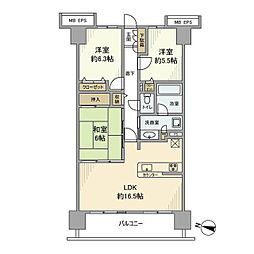ラフィーネハイツ1号棟 3LDKの間取図画像