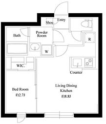 グローリオシェルト神宮前 3階1LDKの間取り