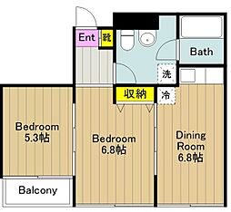 コート向ケ丘 2DKの間取図画像