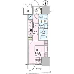 ロイジェントパークス四ツ谷 12階1Kの間取り