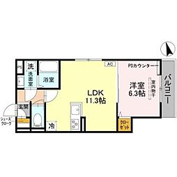 GRAMM御陵C 1LDKの間取図画像