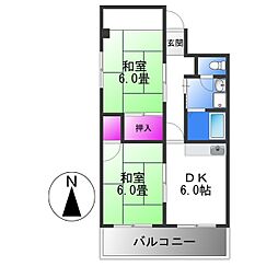 第二長吉コーポ 2DKの間取図画像