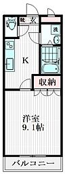 メゾンボヌールC 2階1Kの間取り
