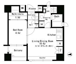 パークアクシス神楽坂ステージ 1LDKの間取図画像