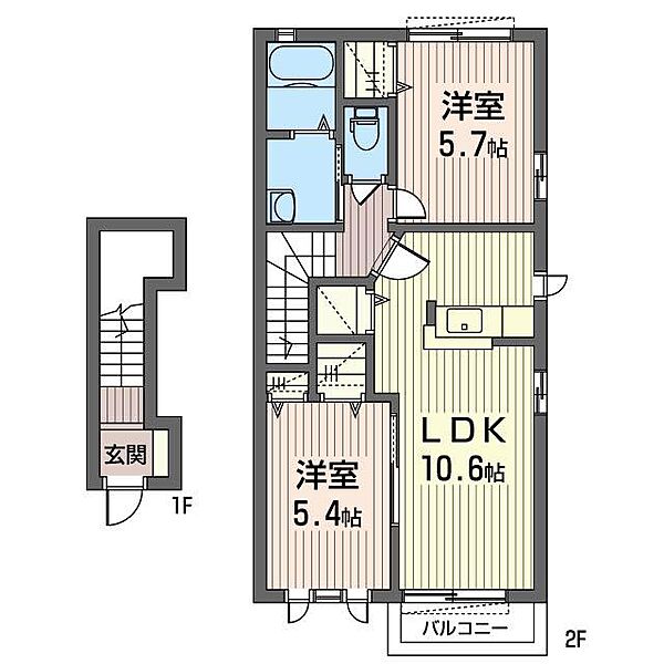 ディアコート結城Ａ 00201｜茨城県結城市大字結城(賃貸アパート2LDK・2階・56.15㎡)の写真 その2