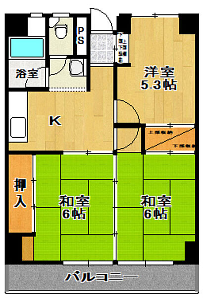 サンハイツ長者 303｜福島県郡山市長者３丁目(賃貸マンション3K・3階・50.39㎡)の写真 その2