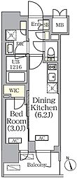 PRIMEGARDEN銀座八丁堀 1DKの間取図画像