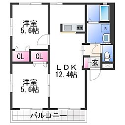 リッチンコート1 2LDKの間取図画像