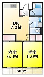 精進マンション 2DKの間取図画像