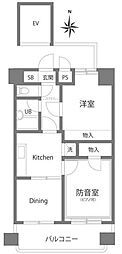 ライオンズプラザ三鷹サカイビル 2DKの間取図画像