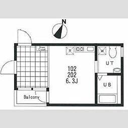 リバティ上板橋II 1階ワンルームの間取り