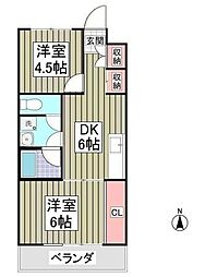 リバーサイド秀和 2DKの間取図画像