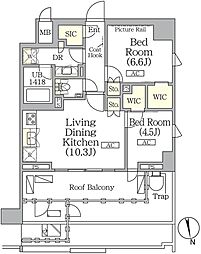 ザ・パークハビオ神楽坂レジデンスサウス 10階2LDKの間取り