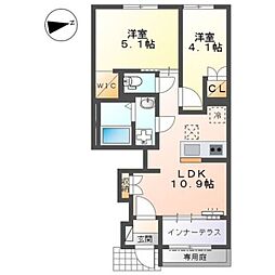 シャインテラス・アベニール 2LDKの間取図画像