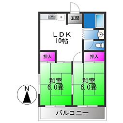 吉本ハイツ 2LDKの間取図画像