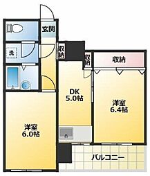 VISUAL CITY 6階2DKの間取り
