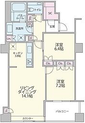 ザ・神宮前レジデンス 6階2LDKの間取り