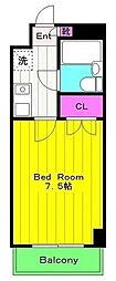 ビラージュ・ド・フルール本館 1Kの間取図画像
