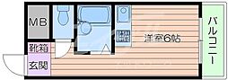 岸部三愛ハイツ ワンルームの間取図画像