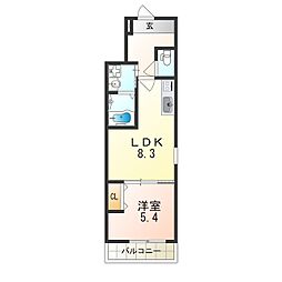 フジパレス遠里小野6番館 1LDKの間取図画像