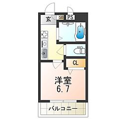 コージコート杭瀬 1Kの間取図画像