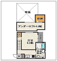 リヴェール周船寺 1Kの間取図画像