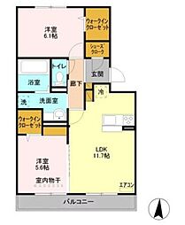パーク根郷 2LDKの間取図画像
