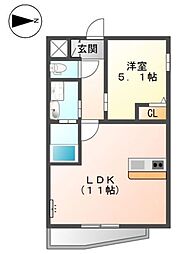 ヴェルデみなみ 1LDKの間取図画像
