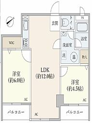 エルアルカサル鶯谷 2LDKの間取図画像