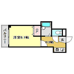 リヴィエラ上町2 1Kの間取図画像